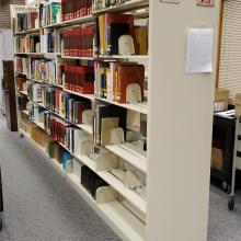 Library shelving. Photo courtesy of Ron Barshinger (2021).