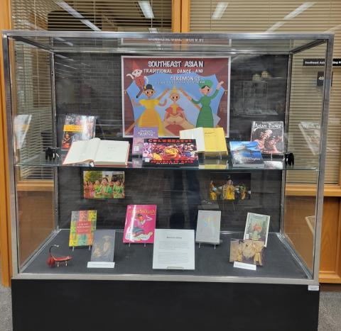 Books in a display case